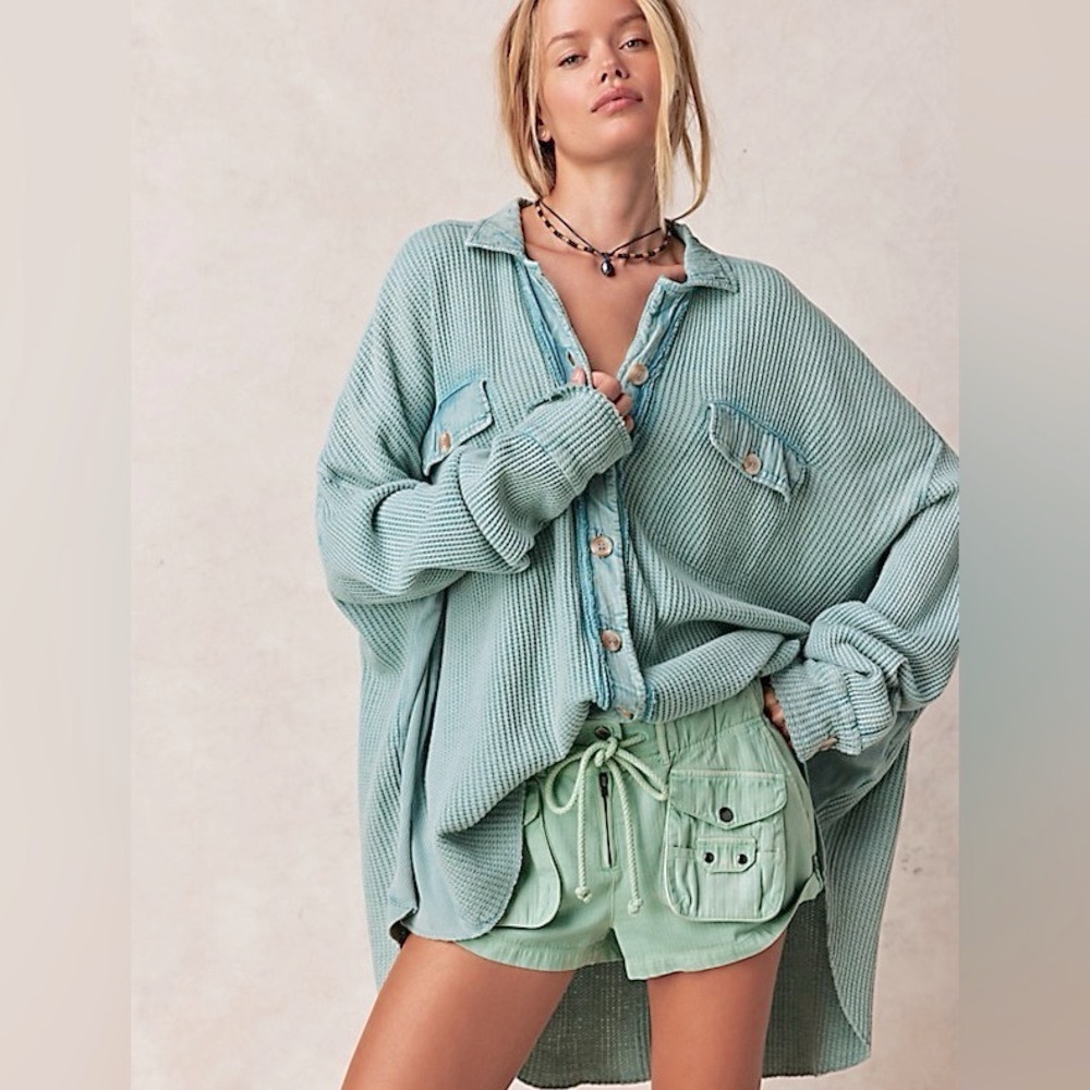 🌊FREE PEOPLE ONE SCOUT JACKET Rare Discontinued Aqua